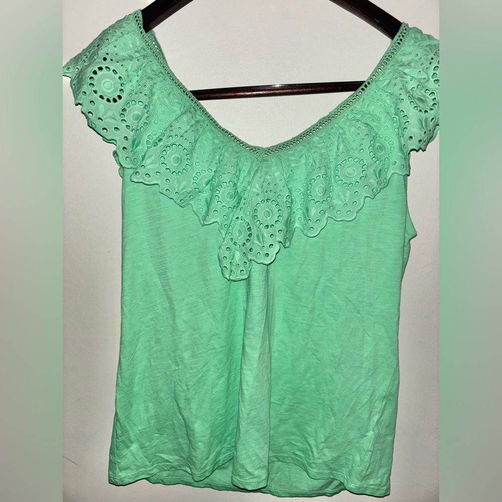 New Lilly Pulitzer Plaza Top Eyelet Ruffle Short Sleeve Large Patina Green - Picture 4 of 9